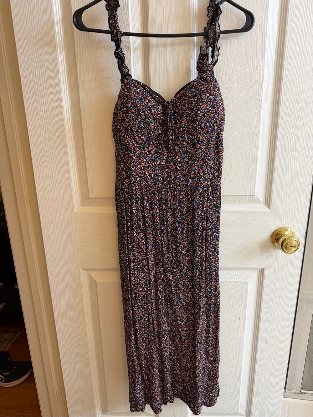 AUW Black Floral Maxi Dress with Multicolor Ditsy Print